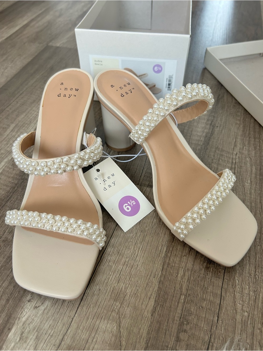 a new day Cream Beaded Two-Strap Heeled Sandal